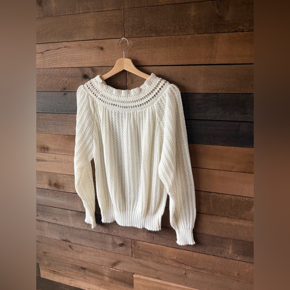 Vintage Cream Off Shoulder Knit Sweater Cottagecore Balloon Sleeve Soft - Picture 17 of 17